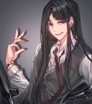  bishounen black_hair black_vest grey_background long_hair looking_at_viewer loose_necktie male_focus necktie open_mouth original purple_eyes ronpu_cooing solo standing upper_body very_long_hair vest watch wristwatch 