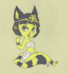  2017 animal_crossing ankha_(animal_crossing) bandage clothing egyptian feline female fur looking_at_viewer mammal nintendo sitting smile solo swiftcutter traditional_media_(artwork) video_games yellow_fur 