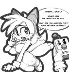 anthro breasts chest_fur clothing crossgender dialogue english_text female gloves hair handwear miles_prower monkibonk monochrome multi_limb sega sonic_the_hedgehog_(series) speech_bubble text