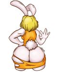 2023 absurd_res anthro big_butt blonde_hair butt carrot_(one_piece) clothing colored digital_media_(artwork) female fur hair hi_res lagomorph leggings legwear leporid mammal one_piece orange_clothing patatero69 rabbit scut_tail shaded short_tail simple_background solo tail torn_clothing torn_leggings torn_legwear white_background white_body white_fur