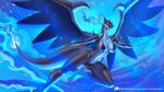 2023 alanscampos anthro big_breasts big_wings bikini black_bikini black_body black_clothing black_swimwear blue_eyes breasts clothing eyebrows eyelashes fangs feet female glistening hi_res horn looking_at_viewer mega_charizard mega_charizard_x mega_evolution membrane_(anatomy) membranous_wings nintendo open_mouth pokemon pokemon_(species) pupils red_eyes solo swimwear teeth white_pupils wings