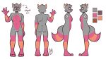 16:9 anthro brown_eyes clipped_ear fan_character fur grey_body hi_res male mammal mikifluffs model_sheet notched_ear orange_body orange_fur pink_body pink_fur procyonid raccoon solo striped_body stripes widescreen