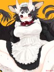  1girl black_hair furry long_hair maid pozpozpoor red_eyes smile solo 