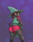  anthro balls briefs butt caprine clothed clothing clothing_lift deltarune digital_media_(artwork) eyewear fur glasses goat hat looking_at_viewer male mammal nervous ralsei scarf shy simple_background skirt skirt_lift skymafia smile solo sweat underwear 