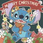 1:1 2023 4_fingers 4_toes alien ambiguous_gender anotherkate anthro biped blue_body blue_fur blue_nose blue_pawpads bow_(feature) candy candy_cane christmas_gift claws dessert digital_drawing_(artwork) digital_media_(artwork) disney duo experiment_(lilo_and_stitch) fake_antlers feet finger_claws fingers food food_creature fur gift gingerbread_man grainy green_background head_tuft hi_res hidden_mickey holding_food holding_object lilo_and_stitch male_(lore) merry_christmas notched_ear open_mouth open_smile pawpads pupils sad simple_background sitting smile snowflake stitch_(lilo_and_stitch) toe_claws toes tuft white_pupils