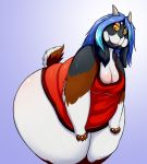  anthro bent_over big_breasts big_butt bottomless breasts butt caprine clothed clothing female goat looking_at_viewer mammal overweight shenzel slightly_chubby solo standing 