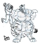 2023 anthro big_bulge boo3 breasts bulge burglar duo felid gynomorph hi_res huge_bulge human hyper hyper_bulge intersex male mammal multi_arm multi_ball_bulge multi_breast multi_limb multi_penis_bulge muscular pantherine size_difference sketch superhero superhero_costume the_stripe tiger