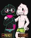  asriel_dreemurr blush boss_monster bulge clothing cub deltarune eyewear glasses kake0078 male ralsei scarf undertale underwear video_games young 