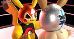 16:9 3d_(artwork) anthro big_breasts breasts canid canine clothed clothing cosplay_pikachu_(costume) digital_media_(artwork) duo eeveelution female female/female fur generation_1_pokemon hair hi_res katimeka lucha_libre_mask luchador mammal mask nintendo pikachu pikachu_libre pokemon pokemon_(species) smile smiling_at_partner sports_mask sportswear widescreen wo262 wrestler wrestling_mask