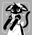 &lt;3 2023 anthro apron big_eyes biped black_body black_clothing black_dress black_ears black_eyes black_fur black_tail bow_(feature) bow_accessory bow_ribbon clothed clothing digital_media_(artwork) disembodied_hand domestic_cat dress duo ears_down felid feline felis female female_anthro front_view fully_clothed fur grey_background greyscale head_tuft hearts_around_body hi_res kemono lifted long_tail looking_at_viewer maid_apron maid_cat_(non_nya_nya) maid_headdress maid_uniform mammal monochrome monotone_body monotone_fur monotone_tail mouthless multicolored_ears neck_bow non_nya_nya pivoted_ears portrait shaded simple_background solo_focus speech_bubble standing tail three-quarter_portrait tuft two_tone_ears uniform whiskers white_apron white_bow white_inner_ear white_ribbon