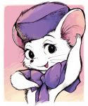  2016 anthro bust_portrait clothed clothing disney fur hat ichthy0stega looking_at_viewer mammal miss_bianca mouse open_mouth portrait rodent simple_background solo the_rescuers the_rescuers_down_under whiskers white_fur 