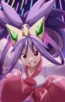  1girl collarbone commentary_request dark-skinned_female dark_skin dress highres iris_(pokemon) looking_at_viewer open_mouth pokemon pokemon_bw2 purple_hair red_eyes remya smile solo sparkle tiara v-shaped_eyebrows 