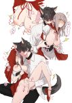  1boy 1girl animal_collar animal_ears big_bad_wolf black_hair brown_hair clenched_hands closed_eyes collage collar commentary_request fdn_fdo fingering grabbing grabbing_another&#039;s_breast groping hand_on_own_face hetero little_red_riding_hood little_red_riding_hood_(grimm) long_hair nipple_stimulation personification red_footwear shoes short_hair sitting sitting_on_lap sitting_on_person tail translation_request upper_body wolf_boy wolf_ears wolf_tail 