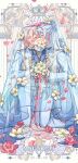  2boys blonde_hair blue_hair braid closed_eyes ensemble_stars! facing_another flower hair_bun haiyanjiatang half_updo hibiki_wataru holding holding_flower kiss long_hair magnolia male_focus multiple_boys petals red_flower short_hair tenshouin_eichi veil wedding white_flower yaoi yellow_flower 