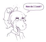  bow_tie deltarune dialogue dragon english_text eyebrows female hair lizard long_hair reptile scalie sharp_teeth simple_background sirartwork susie_(deltarune) teeth text 