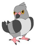 2015 aliasing ambiguous_gender beak bluekyokitty digital_drawing_(artwork) digital_media_(artwork) feathered_wings feathers feral flat_colors full-length_portrait generation_5_pokemon grey_beak grey_body grey_feathers looking_at_viewer low_res nintendo orange_eyes pidove pokemon pokemon_(species) portrait sebdoggo simple_background solo standing white_background wings