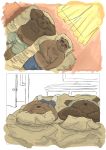  2018 anthro bear bed belly bezdomny brown_fur canine clothing duo fur humanoid_hands male mammal moobs overweight overweight_male sleeping tanuki underwear 