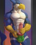  anthro avian bulge clothing dwalker erection gryphon knot looking_at_viewer male mostly_nude muscular muscular_male solo standing underwear vein 