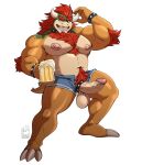 2024 absurd_res accessory alcohol anthro areola arm_hair armpit_hair balls beard beer beverage biceps big_balls big_muscles big_penis body_hair bottomwear bowser bracelet chest_hair claws clothed clothing cock_ring collar cutoffs denim denim_bottomwear denim_clothing erection eyebrows facial_hair genitals hair happy_trail hi_res holding_beverage holding_mug holding_object horn humanoid_genitalia humanoid_penis jewelry koopa long_hair looking_at_viewer male mario_bros mug muscular muscular_anthro muscular_male navel nelldemon nintendo nipple_piercing nipples non-mammal_balls non-mammal_nipples open_mouth pecs penis penis_accessory penis_jewelry piercing pubes saggy_balls scalie shorts simple_background solo spiked_bracelet spiked_cock_ring spiked_collar spikes standing teeth thick_penis thick_thighs tongue tongue_piercing topless topless_anthro topless_male unzipped vein watermark white_background zipper
