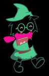  &lt;3 black_background book caprine clothed clothing deltarune eyewear glasses goat happy hat krackdown9 male mammal ralsei red_scarf robe scarf simple_background solo video_games 