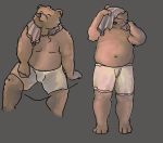  2018 anthro bear belly bezdomny brown_fur clothing eyes_closed fur humanoid_hands male mammal navel overweight overweight_male solo towel underwear 