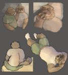  2018 anthro bear belly bezdomny blush canine clothing duo humanoid_hands male mammal overweight overweight_male shirt shorts tanuki 