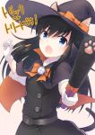  :o animal_ears asashio_(kantai_collection) belt black_cape black_dress black_hair blue_eyes buttons cape cat_ears cat_paws cat_tail commentary_request dress gloves halloween halloween_costume hat holding kantai_collection long_hair long_sleeves looking_at_viewer neck_ribbon open_mouth orange_ribbon paws pinafore_dress ribbon school_uniform searchlight shirt simple_background solo tail twitter_username v-shaped_eyebrows white_gloves white_shirt witch witch_hat yuasa_makoto 