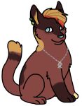 2015 alpha_channel ambiguous_gender blue_eyes blue_nose bluekyokitty brown_body brown_fur brown_inner_ear chibi digital_drawing_(artwork) digital_media_(artwork) ear_piercing feral feral_with_hair flat_colors full-length_portrait fur hair highlights_(coloring) hindpaw jewelry low_res mammal markings necklace orange_hair orange_markings paws piercing portrait red_highlights sebdoggo simple_background sitting solo transparent_background
