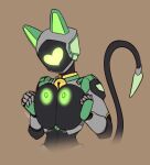 &lt;3 2024 android anthro areola bell bell_collar big_breasts black_body breast_squish breasts collar felid feline female green_body green_eyes hi_res machine mammal nipples robot scorpdk solo squish