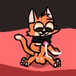 animated anthro balls bodily_fluids brown_pupils cum cumshot domestic_cat ejaculation felid feline felis foreskin fur genital_fluids genitals low_res male mammal orange_body orange_fur paws penis pupils scarf solo thumbnail tinky tinky_(character)