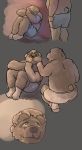  2018 anthro bear belly bezdomny canine clothing crying duo humanoid_hands male mammal overweight overweight_male sad shirt shorts sitting tanuki tears 