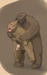  2018 anthro balls bear belly bezdomny blush brown_fur duo fur humanoid_hands male male/male mammal navel overweight overweight_male penis simple_background 