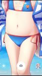  artist_self-reference bangs bikini blue_bikini blue_sky brown_eyes cameltoe cloud cloudy_sky commentary_request day eyebrows_visible_through_hair fate/grand_order fate_(series) flat_chest food food_in_mouth head_out_of_frame highres holding holding_innertube horizon innertube langbazi letterboxed long_hair lower_body md5_mismatch mouth_hold navel ocean outdoors phone_screen pink_hair popsicle side-tie_bikini skindentation sky solo standing stomach swimsuit tamamo_(fate)_(all) tamamo_no_mae_(swimsuit_lancer)_(fate) water wet younger 