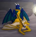  anal anthro bed bedroom collar cum dragon goldy_(golden.dragon) hi_res leash male male/male sex wallswhisper wings ztragon_(character) 