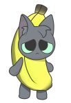 banana_costume clothed clothing costume domestic_cat felid feline felis gooblie_2 green_sclera grey_body hi_res isaac_(gooblie_ii) male mammal silly simple_background solo white_background