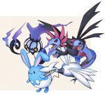  azumarill black_eyes blue_skin chandelure colored_sclera colored_skin fire fireblast highres hydreigon multiple_heads multiple_wings no_humans open_mouth pokemon pokemon_(creature) purple_fire sharp_teeth skarmory tail talons teeth v-shaped_eyebrows white_background white_skin wings yellow_eyes yellow_sclera 