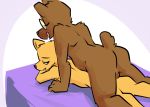  anal anal_penetration angus_(nitw) anthro backsack balls bear bed brown_fur butt canine canon_couple cute_fangs deep_penetration duo eyes_closed eyewear fangs fox fur glasses gregg_(nitw) happy happy_sex high-angle_view male male/male male_penetrating mammal night_in_the_woods nontoxo nude open_mouth open_smile penetration rear_view sex smile speed_bump_position submissive_male yellow_fur 
