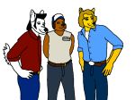  1970s 1980s belt blonde_hair button_up canine clothing dog duct_tape dukes_of_hazzard facial_hair fur generalrusty78_(artist) hair hat jeans male mammal mullet pants sideburns sleeveless tape terrible wolf yellow_fur 
