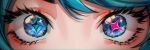  1girl blue_eyes blue_hair close-up eye_focus eyelashes gwen_(league_of_legends) heterochromia league_of_legends looking_at_viewer shameichi solo straight-on thick_eyelashes 