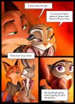  2018 anthro bottomless canine clothed clothing comic dialogue disney duo english_text female fox green_eyes judy_hopps lagomorph male male/female mammal nick_wilde purple_eyes rabbit speech_bubble text thewyvernsweaver zootopia 