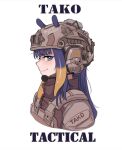  1girl chrispy_tuna commentary english_commentary english_text gradient_hair helmet hololive hololive_english long_hair looking_at_viewer microphone military_uniform multicolored_hair ninomae_ina&#039;nis orange_hair purple_hair sidelocks simple_background smile solo tentacle_hair tentacles uniform very_long_hair virtual_youtuber white_background 