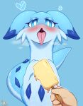 ambiguous_gender bodily_fluids chillet dessert duo female feral first_person_view food hi_res highoncoffee humanoid ice_cream pal_(species) palworld pocketpair saliva solo_focus tongue tongue_out