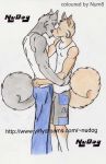  2002 anthro canine clothed clothing duo embracing eyes_closed fully_clothed kissing male male/male mammal nudog pants shirt shorts standing t-shirt 