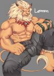  beard bulge clothed clothing digimon ear_piercing facial_hair leomon mane mbvgfw1108 muscular nipples piercing solo topless 
