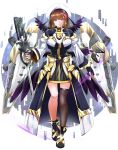  armor armored_dress beret black_footwear black_thighhighs black_wings blue_eyes boots brown_hair dress fingerless_gloves fortress_(nanoha) gloves gold_trim hair_ornament hat highres holding holding_staff juliet_sleeves long_sleeves lyrical_nanoha multicolored_clothes multicolored_dress puffy_sleeves red_hair_ornament short_dress short_hair single_thighhigh sougetsu_izuki staff thighhighs tome_of_the_night_sky white_headwear wide_sleeves wings x_hair_ornament yagami_hayate 