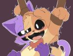 anthro blush canid canine canis catnap_(poppy_playtime) cheesefries critters_(poppy_playtime) dogday_(poppy_playtime) domestic_cat domestic_dog duo felid feline felis fur jewelry male mammal necklace open_mouth poppy_playtime purple_body simple_background smile smiling_critters tail tongue