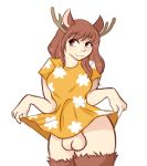  antlers balls bulge clothed clothing clothing_lift dickgirl dress erection feijoa horn human humanoid intersex looking_at_viewer mammal not_furry partially_clothed penis skirt skirt_lift smile solo standing 