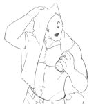  2014 anthro belt can canine clothed clothing male mammal manmosu_marimo monochrome pants simple_background solo topless towel white_background white_canine_(marimo) wolf 