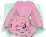  1girl artist_name ashido_mina ass back boku_no_hero_academia breasts clone26 completely_nude horns nude pink_hair short_hair solo tongue tongue_out 