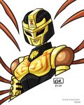  1girl 2020 arthropod_limbs beast_wars blackarachnia breasts helmet highres humanoid_robot kevin_raganit medium_breasts predacon red_eyes robot robot_girl sharp_teeth solo teeth transformers upper_body yellow_lips 